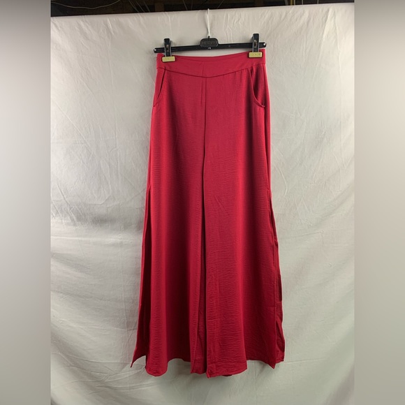 Burgundy Split Thigh Wide Leg Pants - Picture 7 of 8